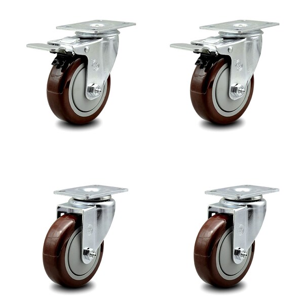 Service Caster 4 Inch Maroon Polyurethane Wheel Swivel Top Plate Caster Total Lock Brakes, 2PK SCC-TTL20S414-PPUB-MRN-2-S-2 - main